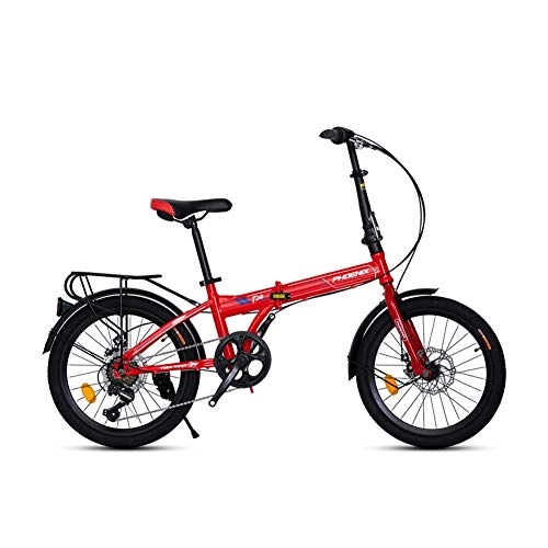 Folding Bike : LYRWISHPB Folding Bike, Lightweight Aluminium Frame 7-Speed 20inch Foldable Bicycle For Adults Rear Carry Rack, Foldable Bicycle For Adults Multiple Colors Available (Color : Red)