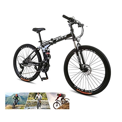 Folding Bike : LYRWISHPB Outdoor Mountain Bike, Cycling Fitness Portable Bicycle, Folding Bike, Road Bicycle, Soft Tail Bike, 26 Inch 21 / 24 / 27 Speed Bike, Adult Student Bike, Red (Color : Black white)