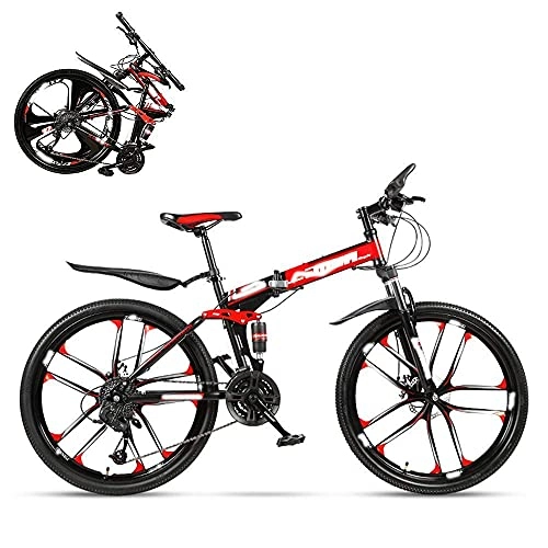 Folding Bike : LYTBJ Folding Adult Bicycle, 24-inch Hydraulic Shock Off-Road Racing, Lockable U-Shaped Fork, Double Shock Absorption, 21 / 24 / 27 / 30 Speed, Gift Included