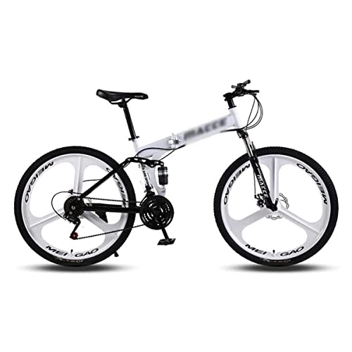 Folding Bike : LZZB Folding Mountain Bike 26-Inch Wheel Suitable for Men and Women Cycling Enthusiasts 21 / 24 / 27 Speed with Double Disc Brake Lockable Suspension (Size:24 Speed, Color:White) / White / 24 Speed