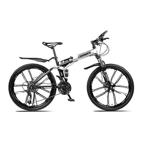 Folding Bike : LZZB Folding Mountain Bike 26 Inches Wheels Dual Suspension Mountain Bicycle Carbon Steel Frame for Women Mens(Size:24 Speed, Color:Yello) / White / 21 Speed