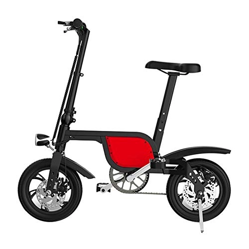Folding Bike : MFWFR Foldable Bike, 12 inch 36V Folding E-bike with 6.0Ah Lithium Battery, City Bicycle Max Speed 25 km / h, Disc Brakes, with Front LED Light, for Adult, Red
