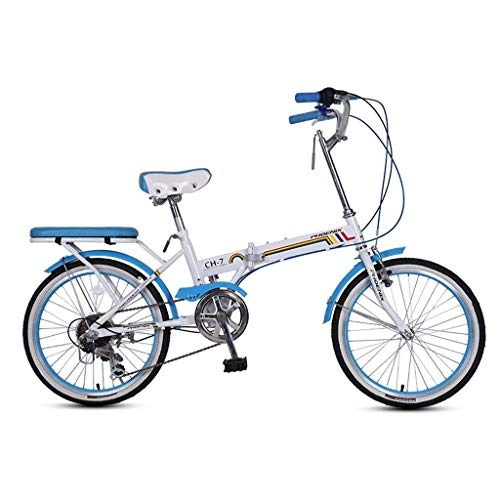Folding Bike : min min Bicycle Folding Bicycle Unisex 16 Inch Small Wheel Bicycle Portable 7 Speed Bicycle (Color : BLUE, Size : 150 * 30 * 65CM)
