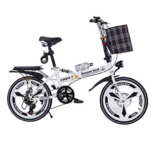 Folding Bike : min min Bicycle Folding Shifting Disc Brakes 20 Inch Shock Absorption Unisex Ultralight Portable Folding Bicycle (Color : White) (Color : White)