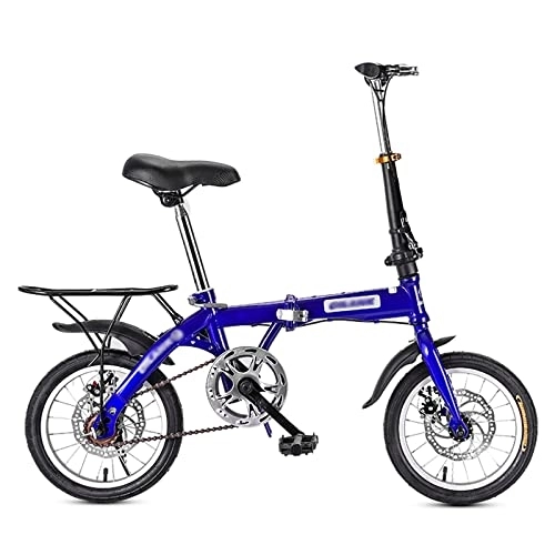 Folding Bike : Mini Folding Bike City Bike for Adult, Lightweight Commute Bicycle with Dual Disc Brakes and Rear Rack for Men Women, Male Female Student Bike Boy’s Bike (Color : Blue, Size : 16 inch)