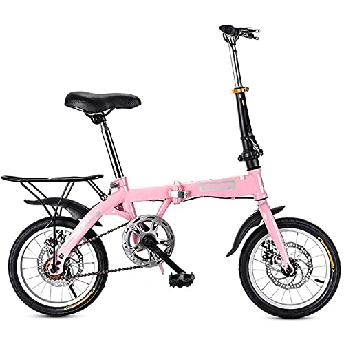 Folding Bike : Mini Folding Bike Road Bike Adult Man Woman Student Bike City Bike Lightweight Bike (Size: 14 Inches / 16 Inches / 20 Inches) Pink, 16 inches