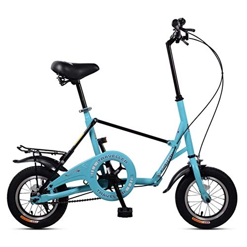 Folding Bike : Mini Folding Bikes, 12 Inch Single Speed Super Compact Foldable Bicycle, High-carbon Steel Light Weight Folding Bike with Rear Carry Rack, Yellow FDWFN (Color : Blue)