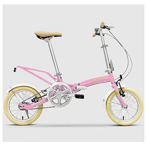 Folding Bike : Mini Folding Bikes, 14 Inch Adults Women Single Speed Foldable Bicycle, Lightweight Portable Super Compact Urban Commuter Bicycle, White FDWFN (Color : Pink)
