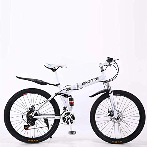 Folding Bike : Mnjin Mountain Bike Folding Bikes, 27-Speed Double Disc Brake Full Suspension Anti-Slip, Lightweight Aluminum Frame, Suspension Fork, Multiple Colors-24 Inch / 26 Inch