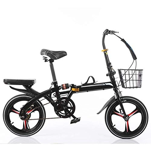 Folding Bike : Mnjin Outdoor sports Folding Bike 16 Inch Women's Variable Speed Shock Absorber Adult Super Light Children's Student Bicycle with Basket And High Carbon Steel Frame