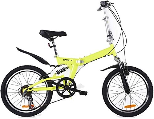 Folding Bike : Mnjin Road Bike Double Folding Bicycle Shock Absorber Disc Brakes Light Student Bicycle Ladies Bicycle 6 Speed 20 Inch
