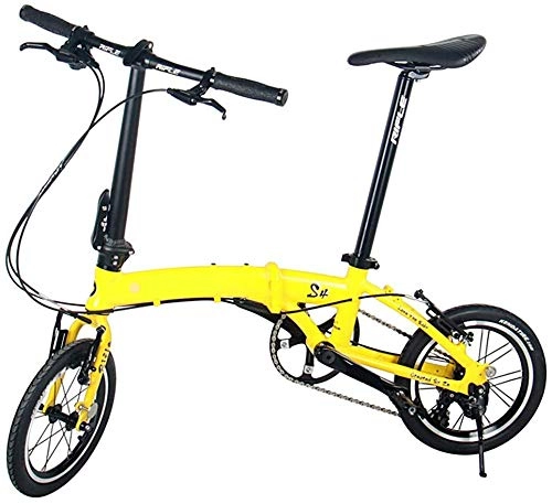 Folding Bike : Mnjin Road Bike Folding Bicycle Aluminum Frame City Travel Folding Bike 14 Inch 3 Speed