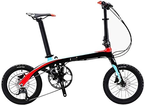 Folding Bike : Mnjin Road Bike Folding Bicycle Light Carbon Fiber Double Disc Brakes Adult Shift Bicycle Hidden Lockable Folding Buckle 16 Inch