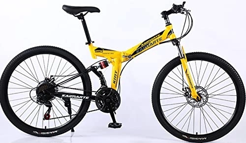 Folding Bike : Mobile Portable Folding Bike 21 Speed 24 Inches Dual Suspension Spoke Wheel Mountain Bike Hardtail Mountain Bikes for Mens / Womens Yellow, 24 inches