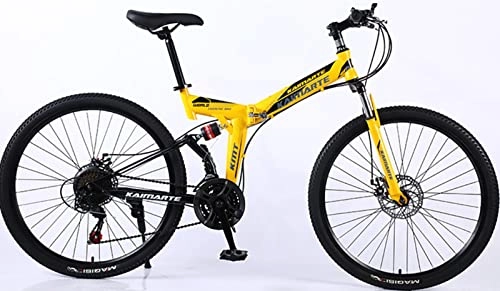 Folding Bike : Mobile Portable Folding Bike 21 Speed 24 Inches Dual Suspension Spoke Wheel Mountain Bike Hardtail Mountain Bikes for Mens / Womens Yellow, 26 inches