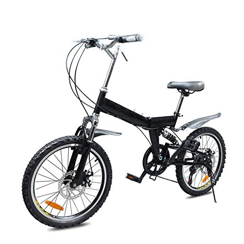 Folding Bike : Mountain Bicycle 20 Inch High Carbon Steel Frame Folding Bike / Bilateral Folding Pedal Variable Speed Bicycle-Black