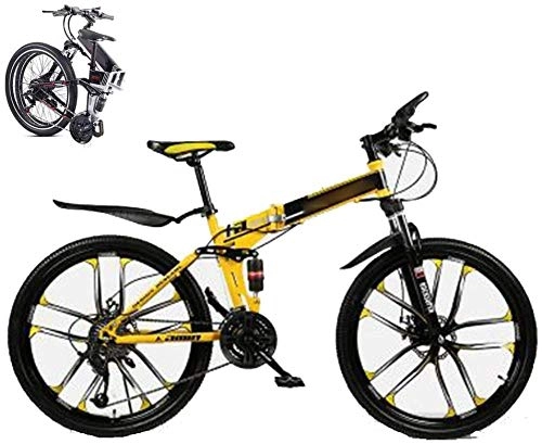 Folding Bike : Mountain Bicycle Folding MTB for Adults Student 24 Speed 26-Inches Wheels Dual Disc Brake Folding Road Bike Fold up Travel Outdoor Bike Dual Suspension Racing Bicycle Outroad Bicycles-Yellow