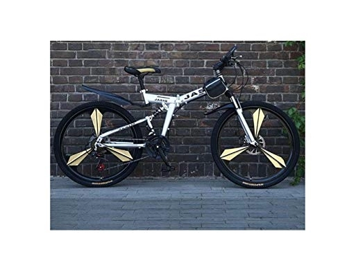 Folding Bike : Mountain Bike 21 Speed ​​Unisex Dual Suspension Mountain Bike High-Carbon Steel 24 inch 26 inch Integral Wheel Double Disc Brake Student Child Commuter City Folding Bike, Silver, 26