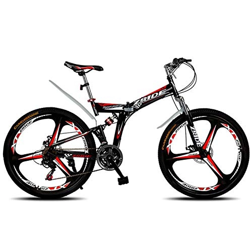 Folding Bike : Mountain Bike 26 Inch 21 / 24 / 27 / 30 Speed 3 Knife Folding Double Disc Brake Bicycle 2019 New Suitable for Adults-Black red_24 Speed