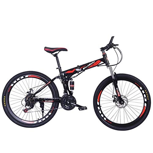 Folding Bike : Mountain Bike, 26 Inch Folding bike with Sturdy Steel 6 Spokes Integrated Wheel, Premium Full Suspension and Shimano 24 Speed Gear, 1, 26