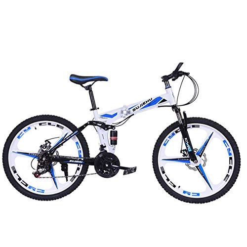 Folding Bike : Mountain Bike, 26 Inch Folding bike with Sturdy Steel 6 Spokes Integrated Wheel, Premium Full Suspension and Shimano 24 Speed Gear, 10, 26