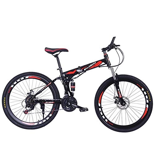 Folding Bike : Mountain Bike, 26 Inch Folding bike with Sturdy Steel 6 Spokes Integrated Wheel, Premium Full Suspension and Shimano 24 Speed Gear, 4, 26