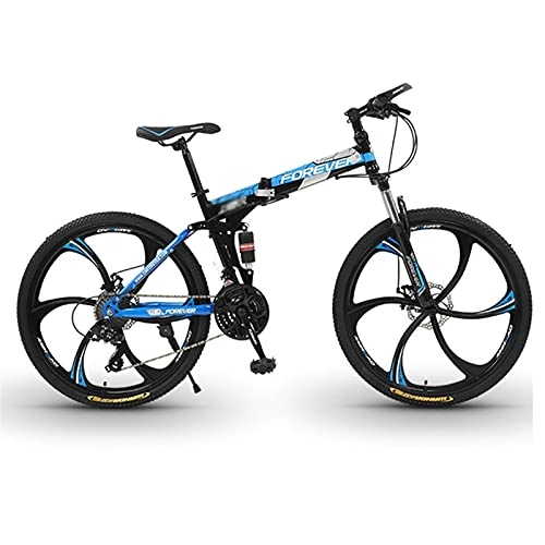 Folding Bike : Mountain Bike, 6 Knife Wheels Variable Speed Bicycle 21 / 24 / 27 / 30 Speeds Mountain Trail Bike Carbon Steel Outroad Portable Adult 26 Inch Folding Road Bicycles Color: A-D ( Color : B , Speed : 21speed )