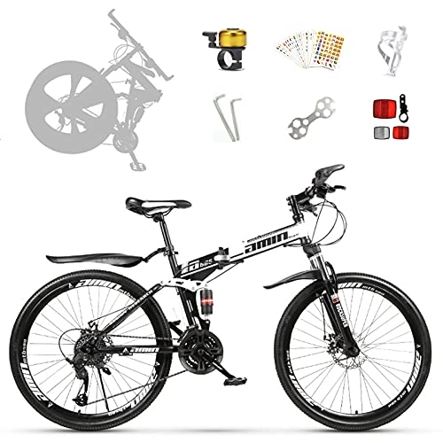 Folding Bike : Mountain Bike Bicycle 24 / 26 Inch Adult with 21 Speed Dual Disc Brakes Full Suspension Non-Slip Men Women Outdoor Folding Cycling-White|| 26