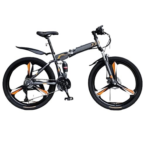 Folding Bike : Mountain Bike Foldable 1-word Handle Carbon Steel Frame Double Disc Brake Variable Speed Cross-country Bike Unisex (E 26inch)