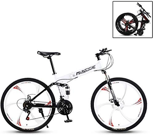Folding Bike : Mountain bike foldable for adults 24 / 26 inch bike 6 cutter wheel 27 speed double shock absorption leisure cycling (Color : White, Size : 24inches)