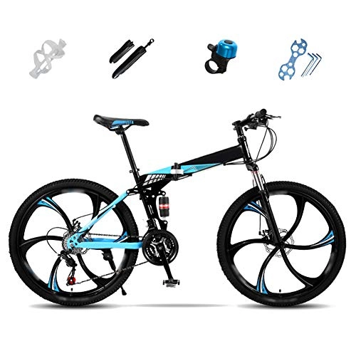 Folding Bike : Mountain Bike Folding Bikes, 27-Speed Double Disc Brake Full Suspension Bicycle, 24 Inch, 26 Inch, Off-Road Variable Speed Bikes with Double Disc Brake / blue / 24