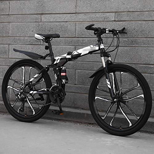 Folding Bike : Mountain Bike Folding Bikes, 27-Speed Double Disc Brake Full Suspension Bicycle, 26 Inch Off-Road Variable Speed Bikes for Men And Women / Black