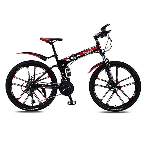Folding Bike : Mountain Bike Folding Bikes for Adult, 26Inch Featuring 10 Spoke Wheels And 21 Speed Shimano Shifter, Dual Disc Brake, Full Spspension, High Carbon Steel, Lightweight City Commuter Bike