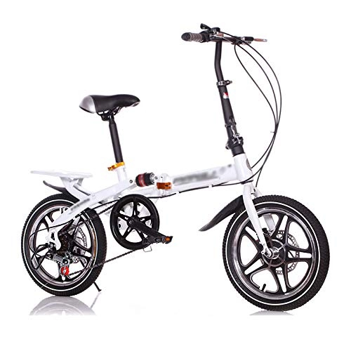 Folding Bike : Mountain Bike Folding Bikes for Adult with High Carbon Steel Frame, Featuring 7 Speed, Double Disc Brake And Dual Suspension Anti-Slip Bicycles (White, 14 / 16 In), 16inch