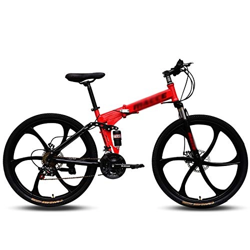 Folding Bike : Mountain Bike Folding Bikes for Worker Student Office with High Carbon Steel Frame, 24 Inch 6 Speed, Double Disc Brake Anti-Slip Bicycles for Adult, Safe, 6spoke