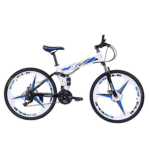 Folding Bike : Mountain Bike Girl Boy Bicycles 26 Inch Folding bike with Sturdy Steel 6 Spokes Integrated Wheel Premium Full Suspension and 24 Speed Gear,