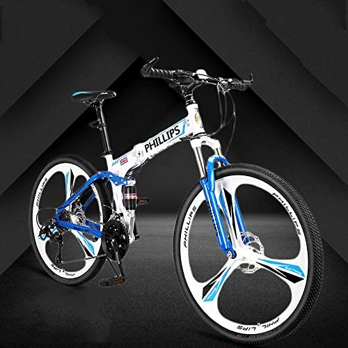Folding Bike : Mountain Bike Variable Speed Folding Double Disc Brake Aluminum Alloy Rim One Wheel 3 Knife Student Bicycle 2019-Blue_27 Speed