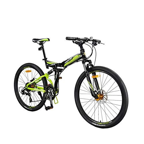 Folding Bike : Mountain Bike Variable Speed Off-Road Folding Double Shock Absorption Soft Tail Racing Aluminum Alloy-Green_26*17(165-175cm)