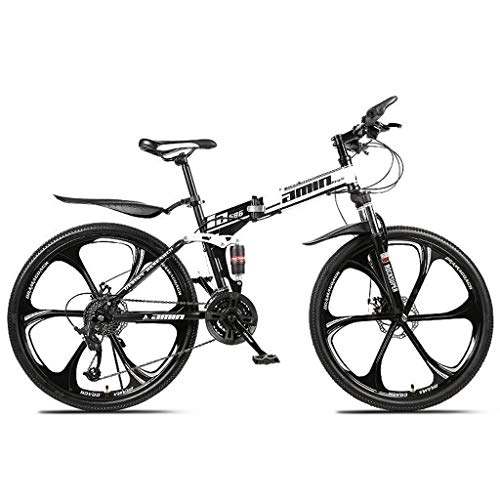 Folding Bike : Mountain Bike Youth Adult Mens Womens Bicycle MTB Mountain Bike, 26 Inch Foldable Bicycles 21 / 24 / 27 Speeds Women / Men MTB Lightweight Carbon Steel Frame Full Suspension Mountain Bike for Women Men Adul