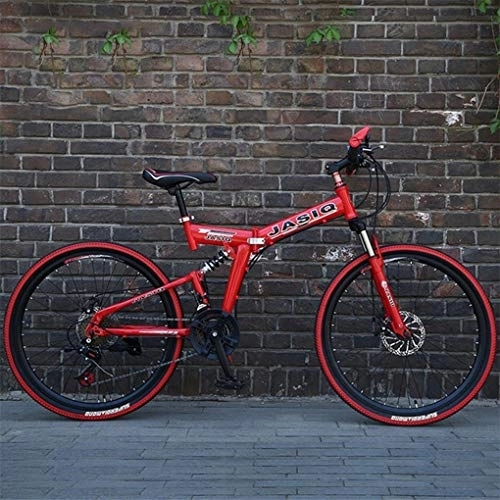 Folding Bike : Mountain Bike Youth Adult Mens Womens Bicycle MTB Mountain Bike, 26 Inch Foldable Hardtail Bike, Carbon Steel Frame, 21 Speed, Full Suspension And Dual Disc Brake Mountain Bike for Women Men Adults