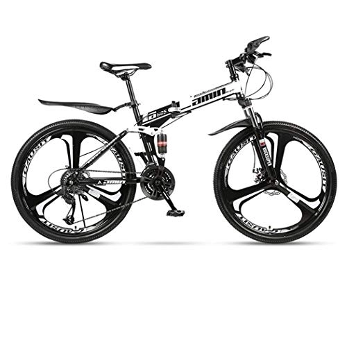 Folding Bike : Mountain Bike Youth Adult Mens Womens Bicycle MTB Mountain Bike, Carbon Steel Frame Foldable Hardtail Bicycles, Dual Suspension And Dual Disc Brake, 26 Inch Wheels Mountain Bike for Women Men Adults