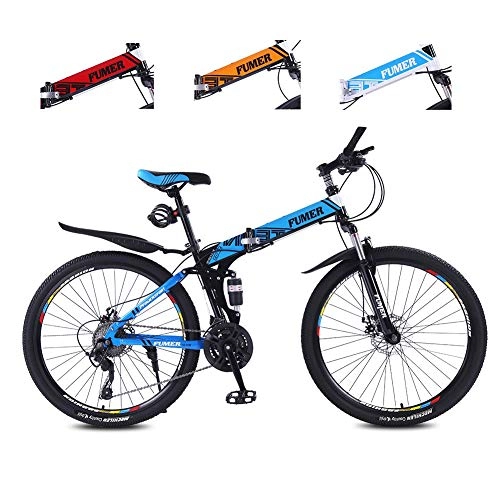 Folding Bike : Mountain Bikes For Adults, Foldable MTB Ebikes For Men Women Ladies, All Terrain 24 / 26inch Mountain Bike Small Space Storage Folding Bicycle Comfortable Seats ( Color : Black blue , Size : 26in )