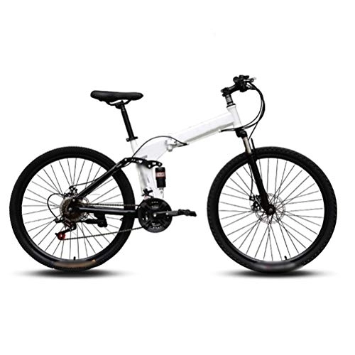 Folding Bike : Mountain Folding Bicycle, 26-Inch 21-Speed Spoke Wheel with Variable Speed Double Shock Absorber Bicyclemountain Folding Bicycle Fast Folding, Easy To Carry, White