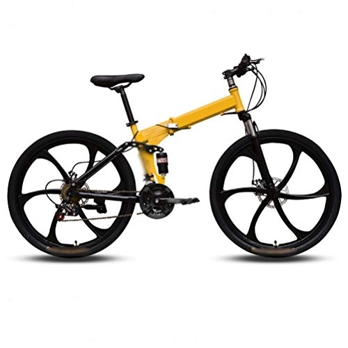 Folding Bike : Mountain Folding Bicycle, Six-Cutter 26-Inch 27-Speed Top with Variable Speed Double Shock Absorbermountain Folding Bicycle Fast Folding, Easy To Carry, Yellow