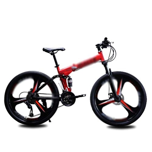 Folding Bike : Mountain Folding Bike, 26-Inch Variable Speed Double Shock Absorber Bikemountain Folding Bike Quickly Folds, Easy to Carry, Thickened Tubing, Red