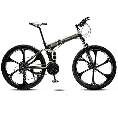 Folding Bike : Mountain Folding Bike Men and Women, 24 Inches 21-speed Variable-speed Mountain Bike, Double Shock-absorbing 6-knife Wheels Student MTB Racing, Road / Flat Ground / Work Universal Bicycles, 8-second Fold