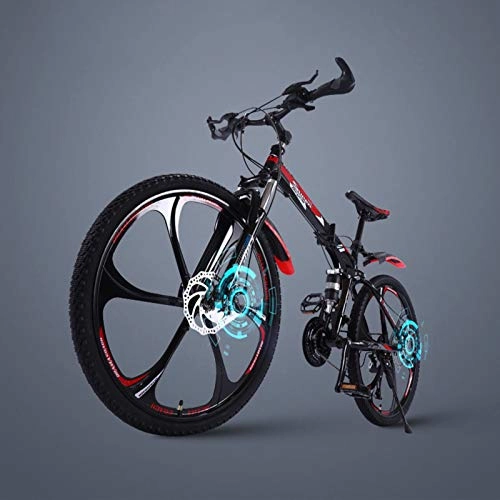 Folding Bike : Mountain Folding Bike Unisex Adult, 21 Speed Foldable Bike, Dual Disc Brake, Full Spspension, High Carbon Steel, Lightweight City Commuter Bike, 6 spoke, 26inch