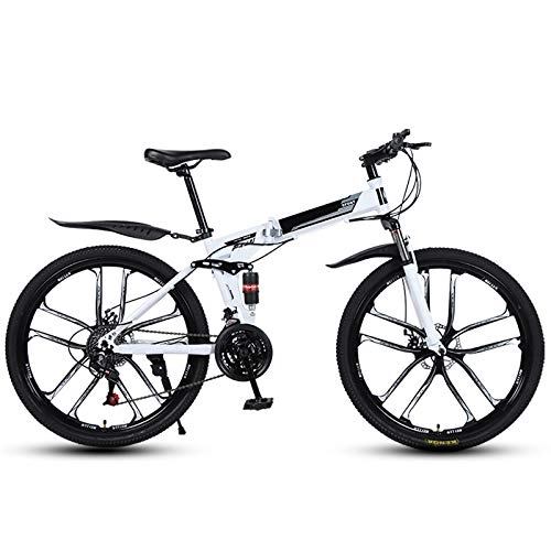 Folding Bike : Mountain Road Folding Bike with Shock Absorber, 26 Inch Variable Speed Folding Student Bicycle Ultra Light Variable Adult Mens Bicycles, White, 27 Speed