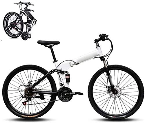 Folding Bike : Mountain Trail Bike Folding Bike for Adults Men and Women 27 Speed 26-Inches Wheels Dual Disc Brake Folding Bike Bicycle Fat Tire High Carbon Steel Frame MTB Damping Bicycle Urban Bike-White