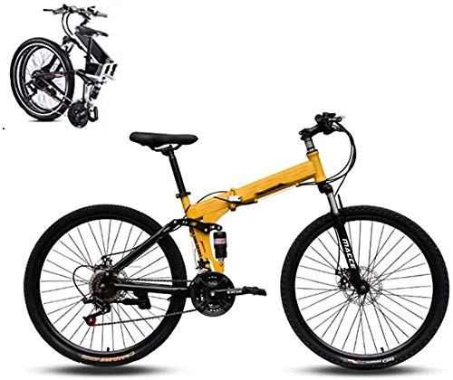 Folding Bike : Mountain Trail Bike Folding Bike for Adults Men and Women 27 Speed 26-Inches Wheels Dual Disc Brake Folding Bike Bicycle Fat Tire High Carbon Steel Frame MTB Damping Bicycle Urban Bike-Yellow